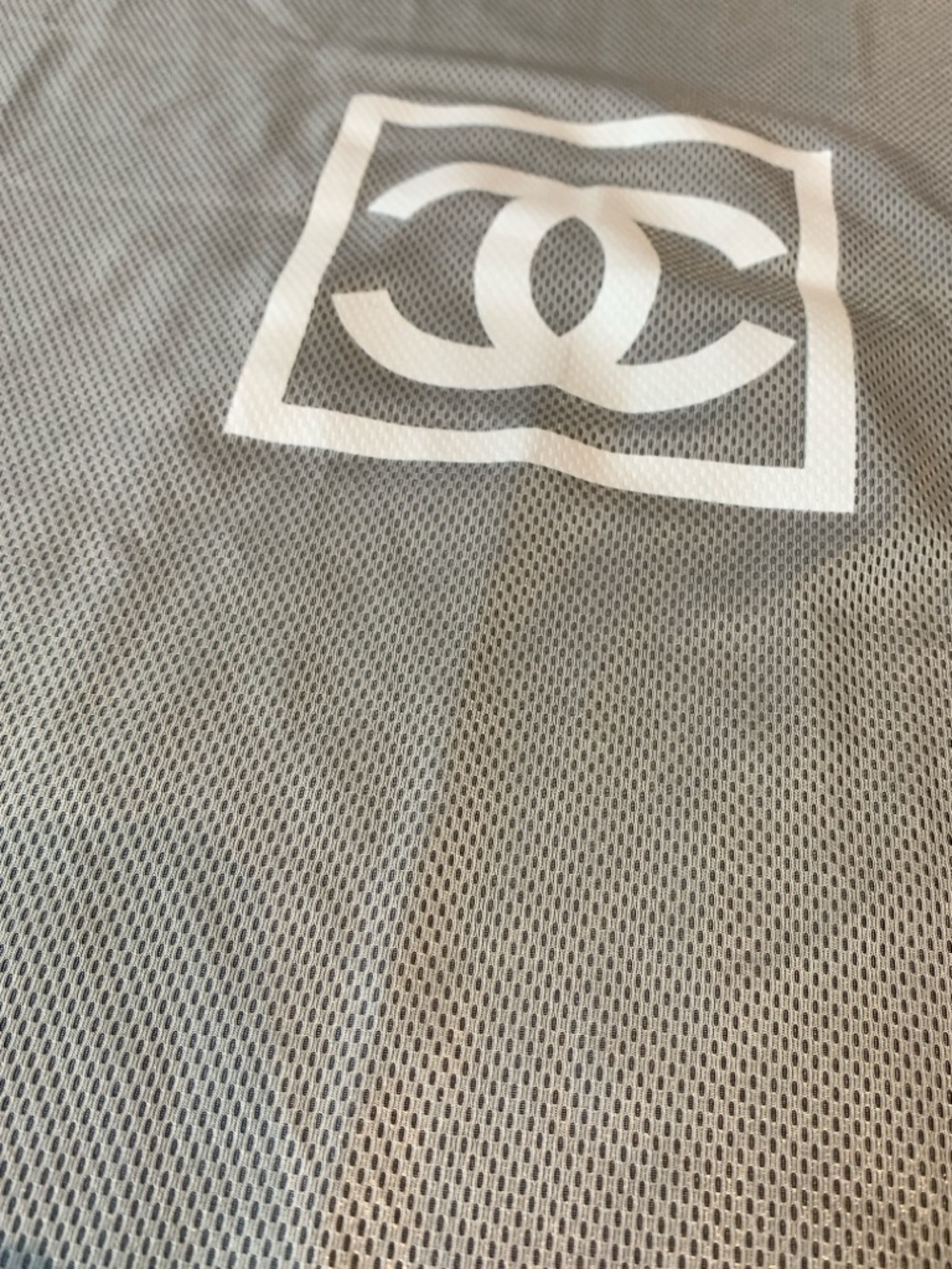 Authentic Vintage Chanel Grey Mesh Drawstring Dust Bag | Large Ligne Sport 22x18 - Picture 2 of 6